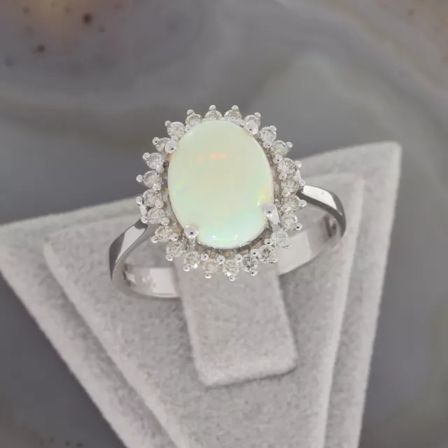 Wert 1830 € Brillant Opal Ring 585 14 Karat Weiß Gold