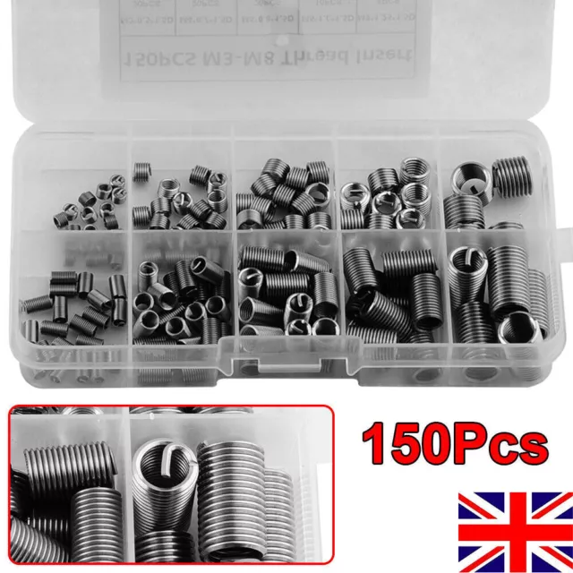 150Pcs Helicoil Stainless Steel Thread Repair M3 M4 M5 M6 M8 Insert Kit W/ Case