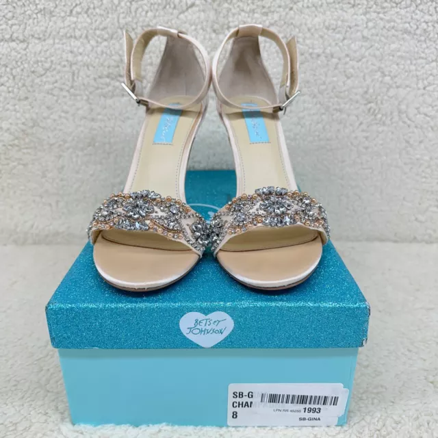 Blue by Betsy Johnson Womens 8 Champange SB-GINA Strappy Rhinestone Heels Open