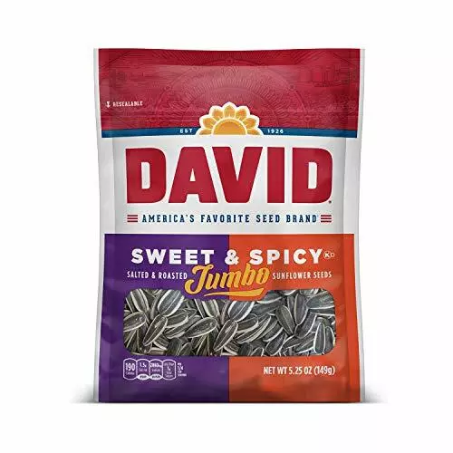 DAVID Roasted Salted Sweet Spicy Jumbo Sunflower Seeds, 5.25 oz [12-Bags]