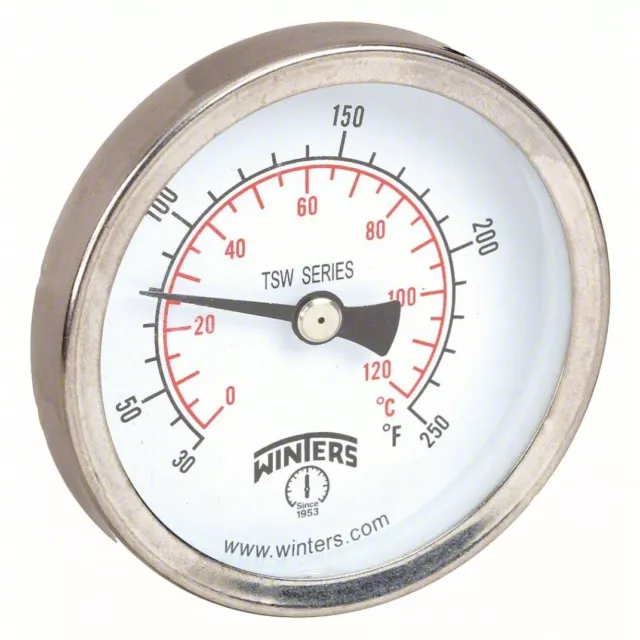 Winters TSW172LF Lead-Free Hot Water Thermometer, 8 Scale, 40 to 280°F (5  to 135°C), Straight