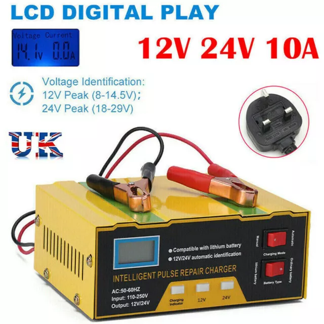 Car Battery Charger LCD 12V & 24V Trickle / Fast Vehicle HGV Lorry Heavy Duty