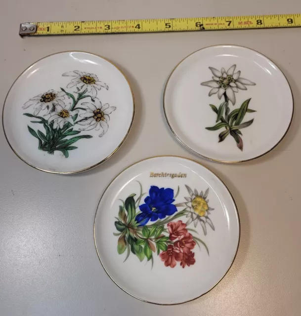 Lot of 3 GERMAN 4"Mini Plates-Botanical/Floral Themed Daisy/Flower/Berchtesgaden