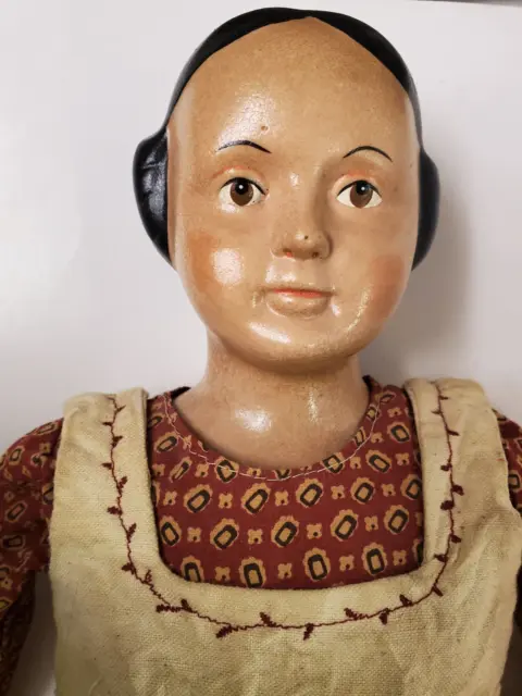 Reproduction 18" Stoneware Pioneer Woman Doll Cloth Body Ceramic Head READ