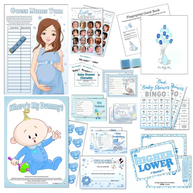 BLUE BABY SHOWER GAMES- Boy, Bingo, Labour, Mummy, Guess, Quiz, Tummy, Winner