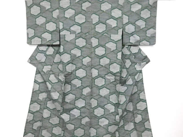 6526432: Japanese Kimono / Antique Hitoe Kimono / Tsumugi / Abstract Flower