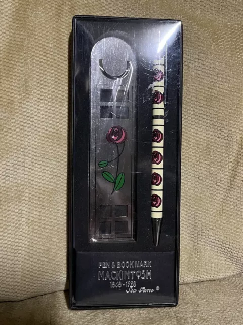 Sea Gems Rennie Mackintosh Red Rose and Squares Bookmark and Pen Set- New