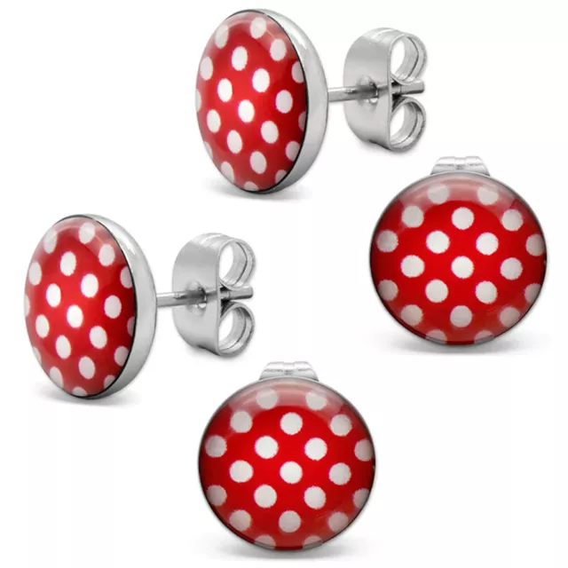 2 Paar Polka Dots Ohrstecker rot mit Punkten Ohrringe Rockabilly 50er Pinup