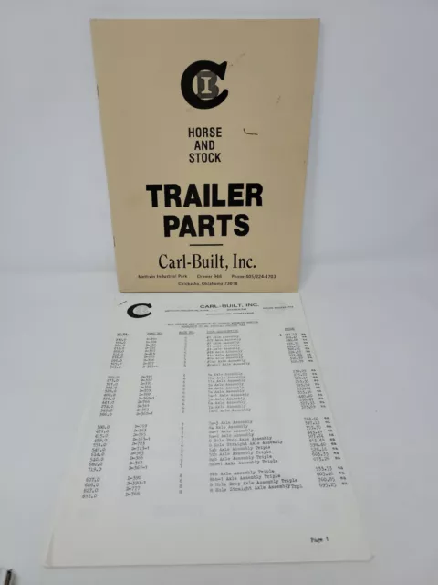 70s Vintage CARL BUILT Horse & Stock Trailer Parts Catalog 1977-1978 Price List