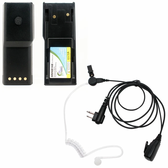 2 Pack Battery & Earpiece w/ PTT Mic for Motorola P110