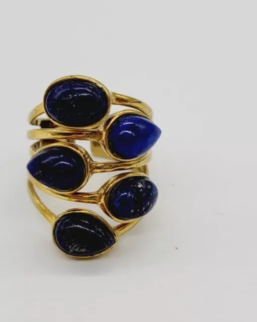 Stella & Dot Blue Lapis Gold Plate Pauline Multi Row Statement Adjustable Ring Stella & Dot Blue Lapis Gold Plate Pauline Multi Row Statement Adjustable Ring