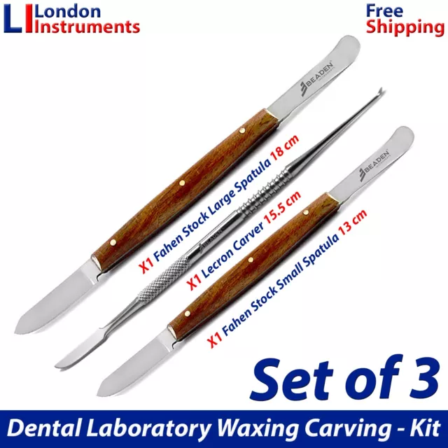 Set of 3 Dental Fahen Stock Wax Mixing Laboratory Modelling Carver & Spatulas CE