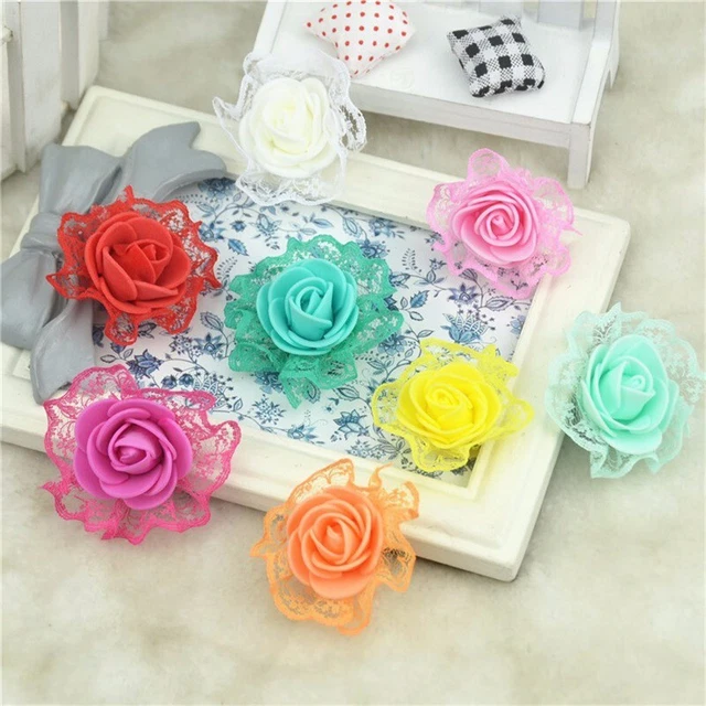 30 Stück Mini-PE-Schaum mit Spitze-Rosen-künstlichen Blumen-Köpfen für...