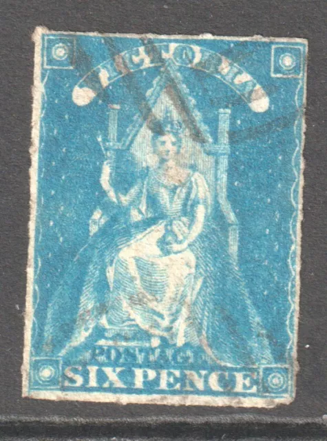 VICTORIA 1857 - 58 6d BLUE QUEEN VICTORIA ON THRONE