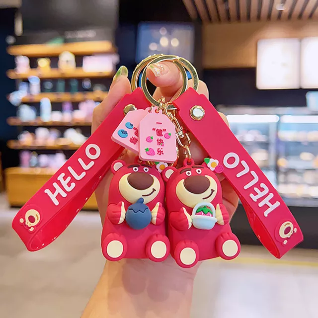 Cartoon Cute Fruit Strawberry Bear Keychain Car Keyring Bag Pendant Toy Figurine