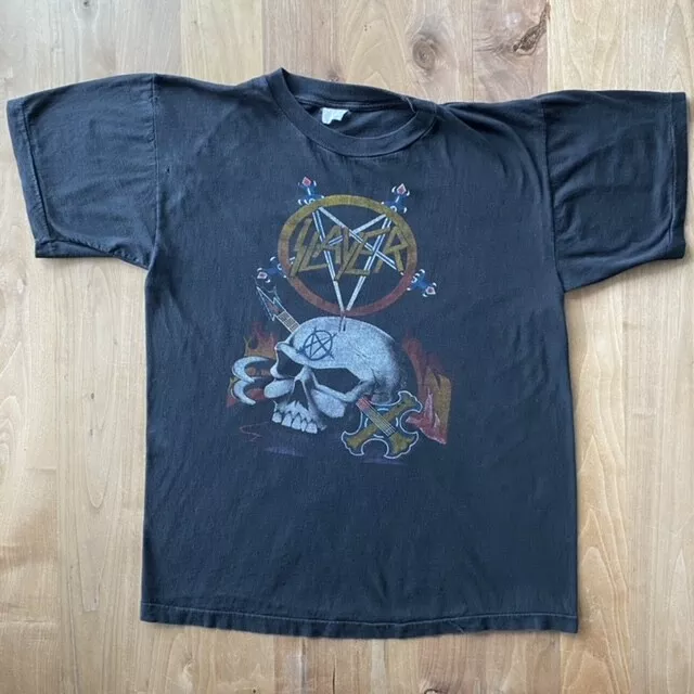 Vintage 1980s SLAYER Thrash Metal Band Skull Logo T-Shirt Single Stitch Small