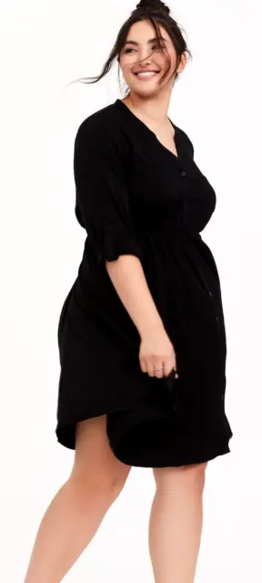 Womens Torrid Mini Challis Button-Front Shirt Dress Black Size 2 2X 18-20 NWT