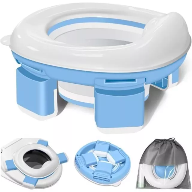 Pot Toilette pour Bébé Enfant 3 en 1 Pliable Portable + sac de rangement Bleu