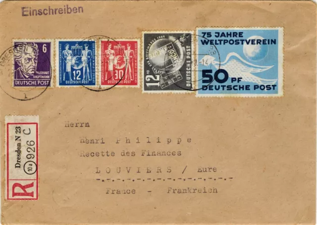 Einschreibe DDR  mit Mi.Nr.242-245 gelaufen von Dresden nach Louviers(F) (570)