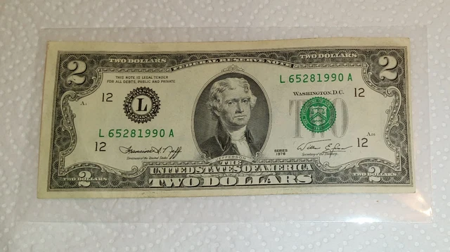 RARE US $2 Two Dollar Bill 1976 Series. Ungraded  Uncertified Circulated.