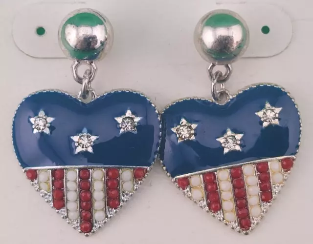 Croft & Barrow Silver Tone American Flag Patriotic Heart Dangle Earrings