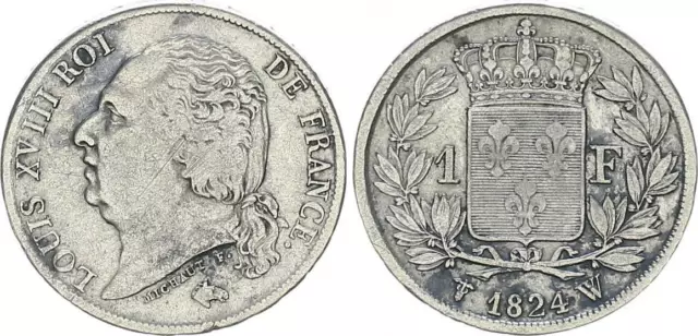 Lille Frankreich 1 Franc 1824 W Ludwig XVIII ss    60906