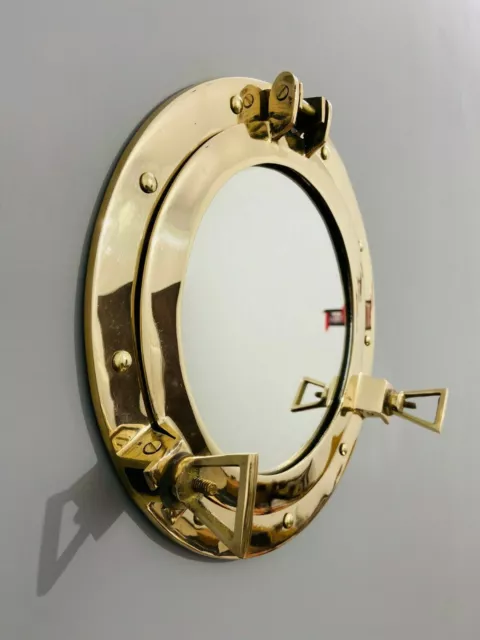 12" Brass Porthole Mirror ~Nautical Wall Decor ~ Large Working Ship Cabin Window 3