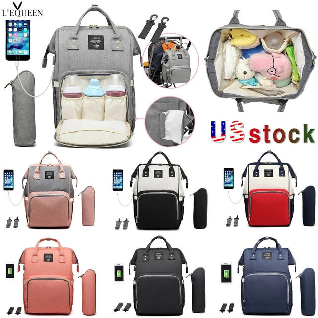 LEQUEEN Mummy Nappy Diaper Bag Nursing Baby Care Backpack With USB Charging Port