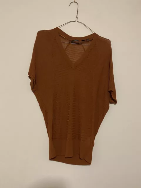 Women’s Esprit Top Size XS Rust Brown Knit Short Sleeve V-Neck Top 100% Viscose