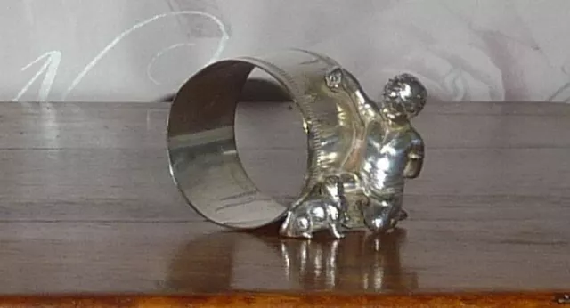 lovely old rare signed WMF Napkin ring Holder, child with cat lovely old rare signed WMF Napkin ring Holder, child with cat