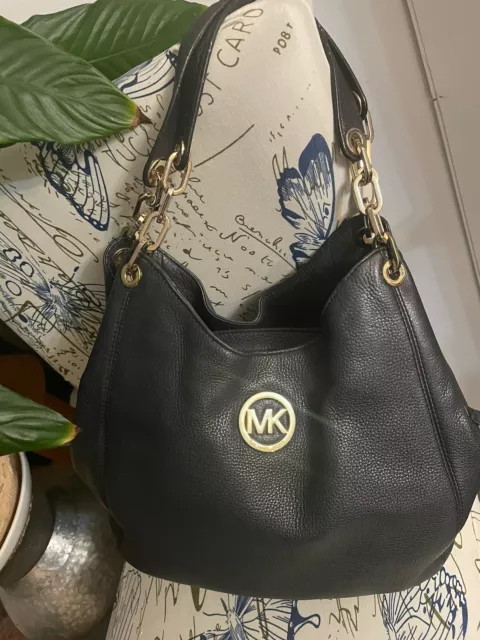 Michael Kors BLACK LEATHER SLOUCHY TRIPLE COMPARTMENT SHOULDER/HOBO BAG