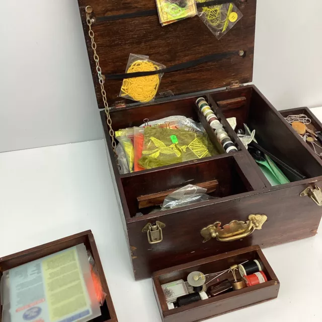 LARGE COLLECTION OF Fly Fishing Flies in Vintage Double Sided Wooden Box WA  £29.99 - PicClick UK