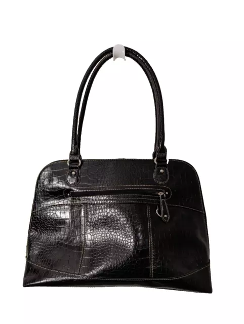 Merona Womens Work Tote Laptop Bag, Black, Alligator Print, 16x12