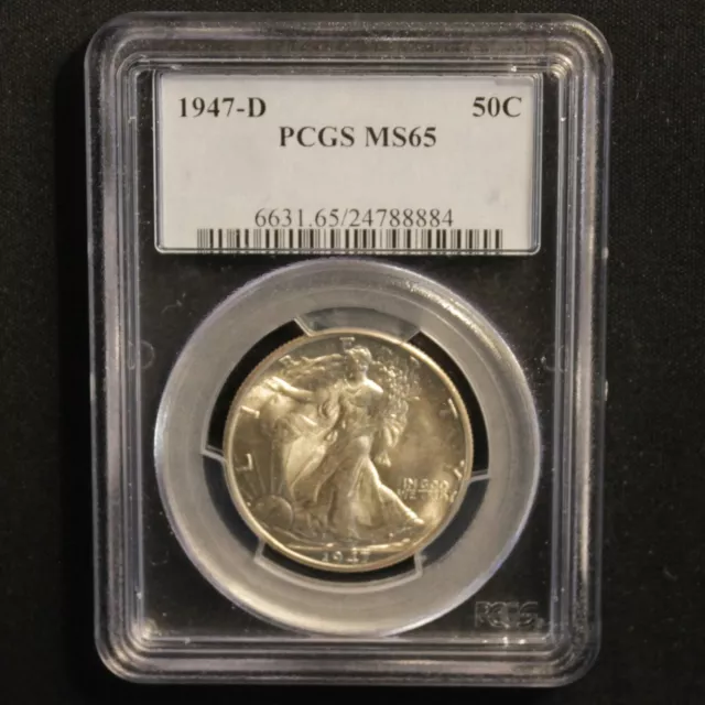 1947 D Walking Liberty Denver Mint Half Dollar Unc Bu Gem 50C Pcgs Ms65