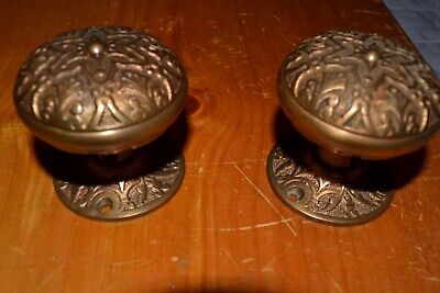Pair Of Antique Brass Door Knobs With Matching Rosettes                 416
