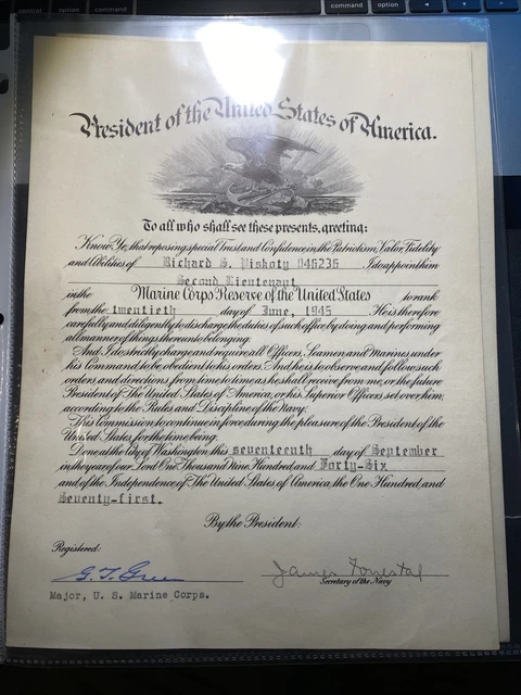 WW2 US Marine Corps Officer Officer Commission Document