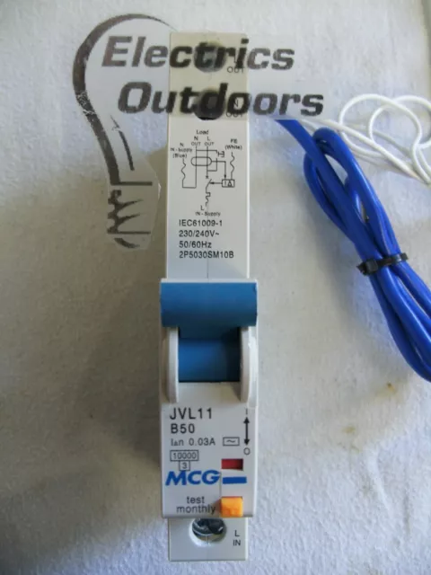 MCG 50 AMP TYP B 10 kA 30 mA RCBO RCD MCB 240V JVL11 2P5030SM10B IEC 61009