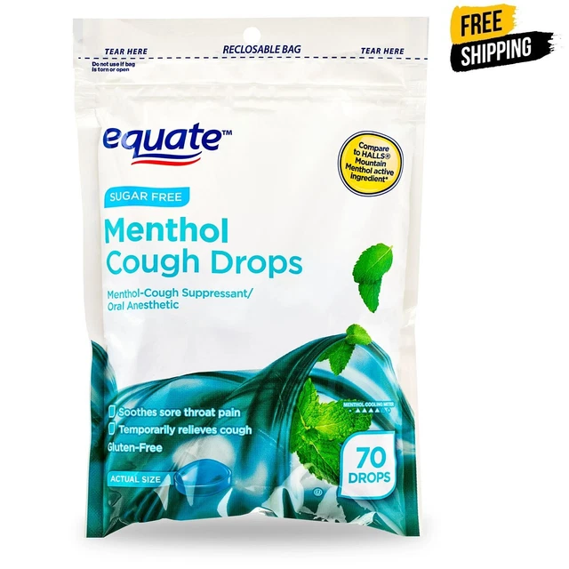 EQUATE SUGAR FREE Menthol Cough Drops, Original Menthol Flavor, 70