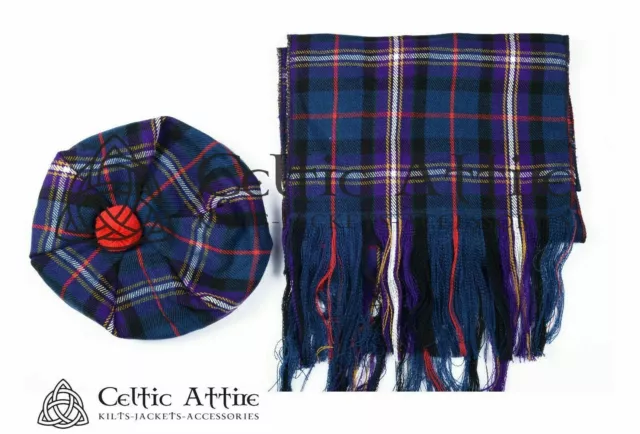 New Scottish Traditional Tam o' Shanter Flat Bonnet KILT Hat & Tartan Scarf