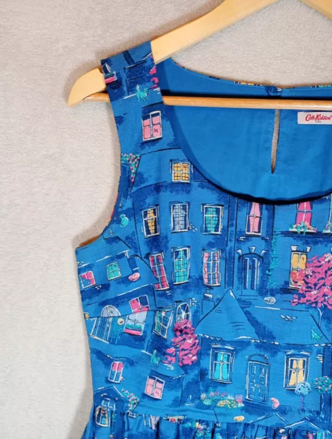 Vestido Cath Kidston Damas Pueblo Inglés Diseño de Ventanas Azul Talla 12 Algodón 2