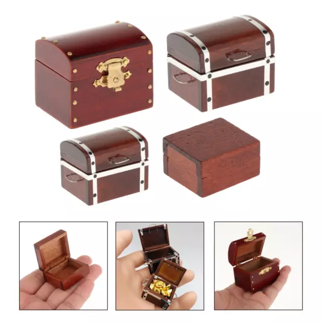1:12 Dollhouse Miniature Vintage Treasure Chest Wood Case with