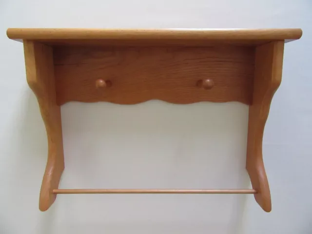 Light Oak Wood Wall Shelf Towel Bar Figurine Bath Display Plate Groove Peg Rack