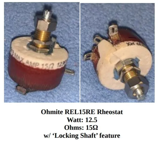OHMITE RJS15RE, 12.5 Watt Rheostat. 15 Ohms. Locking Shaft feature.