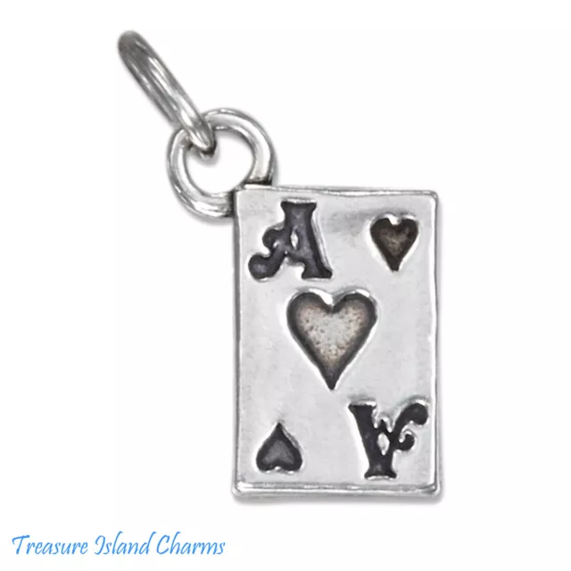 Ace of Hearts Playing Card Gambling 3D 925 Solid Sterling Silver Charm