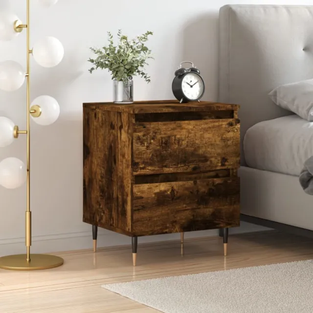 Industrial Rustic Smoked Oak Wooden Bedside Table Cabinet Nightstand 2 Drawers