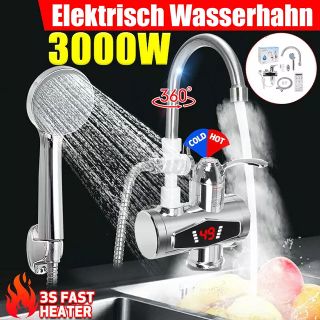Elektrisch LED Wasserhahn Sofort Heizung Kalt Durchlauferhitzer Küche mit Dusche