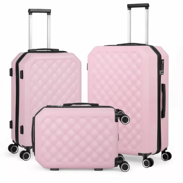Luggage 3 Piece Set Pink Hardshell Suitcase Spinner Wheels TSA Lock Carry On Bag