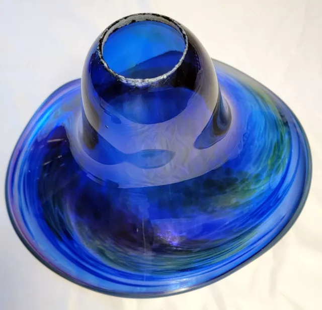 Pendant Light Shade Hand Blown Art Glass Iridescent Blue