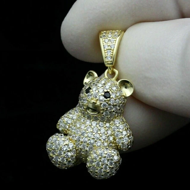 2.00Ct Round Cut Simulated Diamond Baby Bear Pendant 14k Yellow Gold Plated