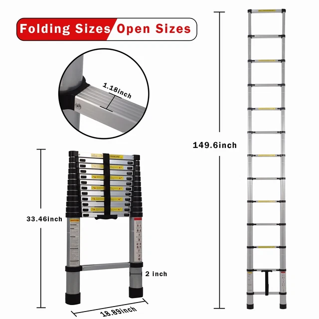 APOLLOLIFT 12.5 Feet Folding Ladder Aluminum Telescopic Extended 13 Steps